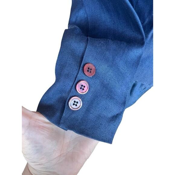 Nordstrom Point of View Women's Linen Blazer & Shorts Set Belted Navy Blue Sz 6 - Picture 12 of 12